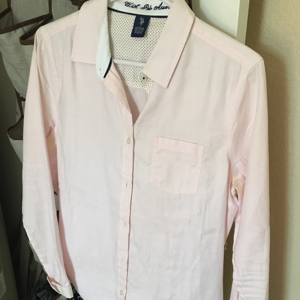 US Polo ASSN pink button down collared shirt